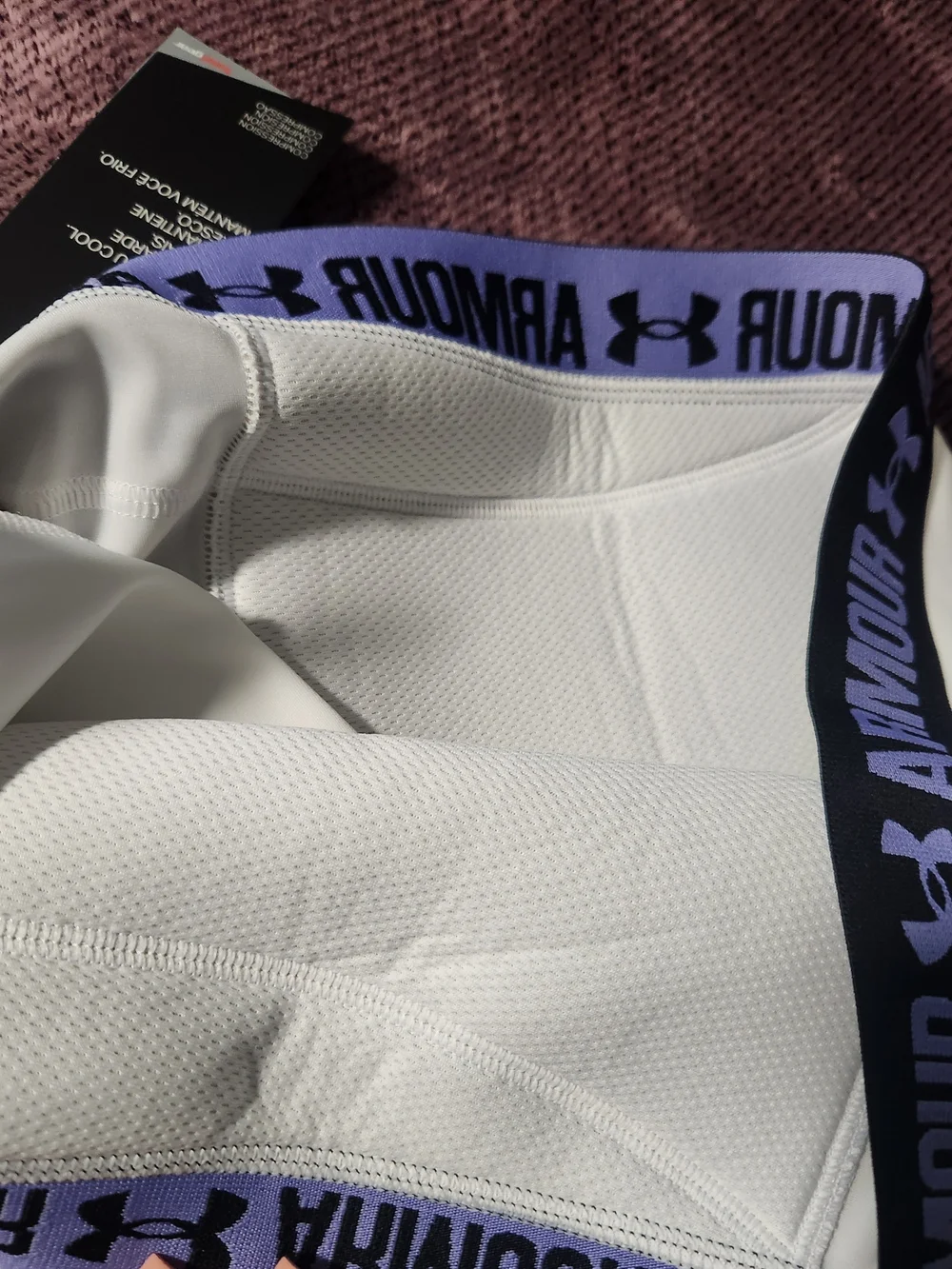 Under Armour White Compression Bike Shorts with Purple Branded Waistband